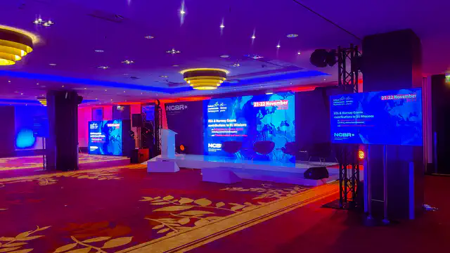 Konferencja hybrydowa NCBR - Hotel Marriott w Warszawie - nagłośnienie, oświetlenie, multimedia, transmisja video - klient: KDK Events