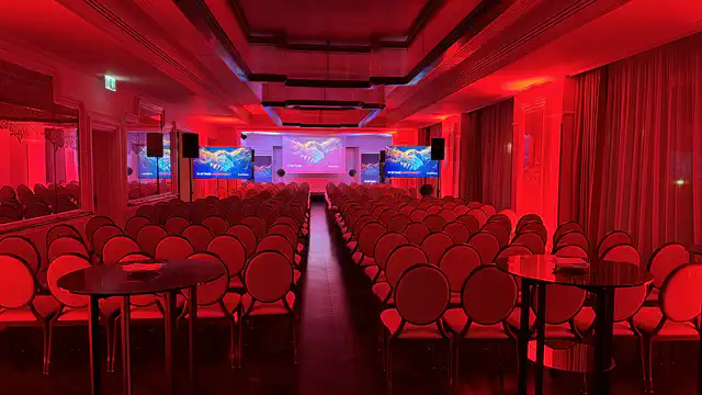 Event firmowy Pekao Banku - Hotel Bristol - nagłośnienie, oświetlenie, multimedia, scena - klient: KDK Events