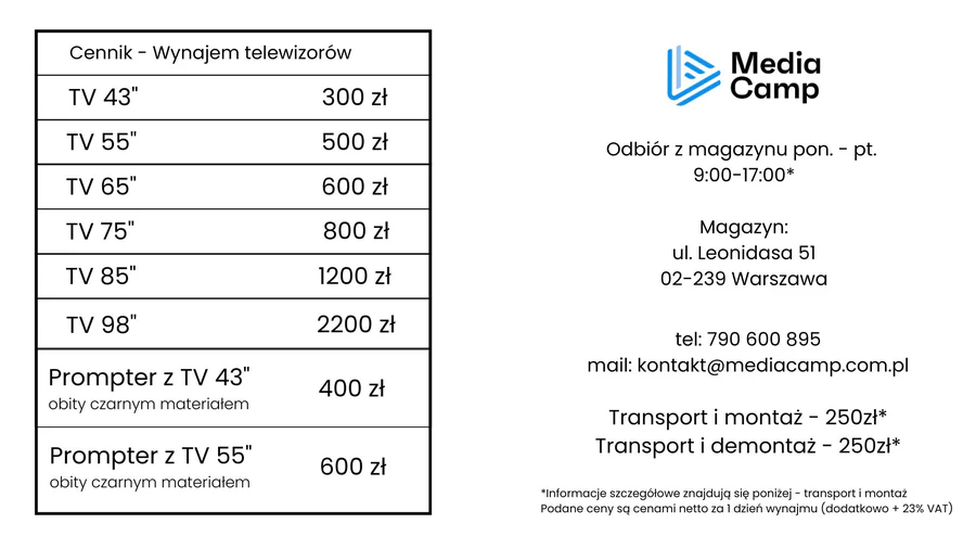 Wynajem monitorów - TV 43" - 85"