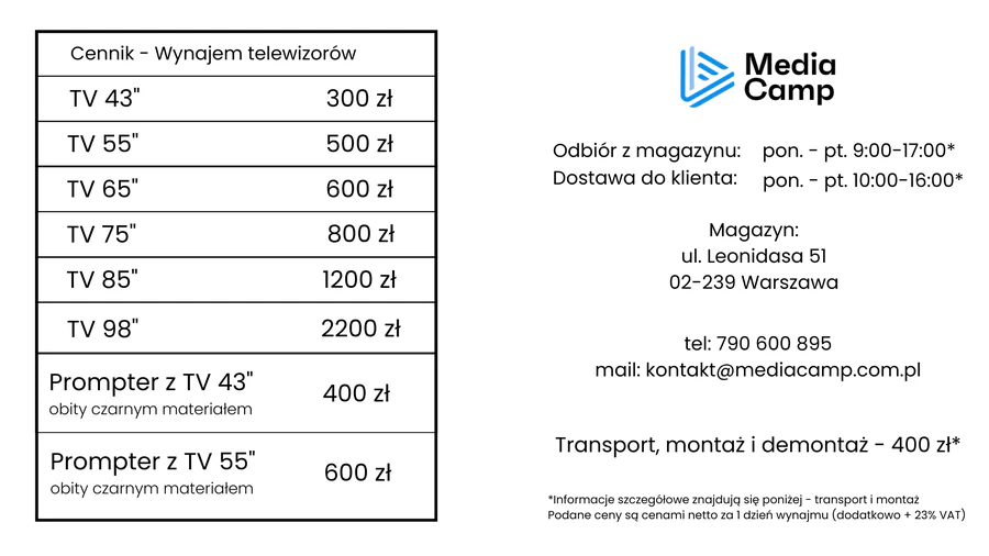 Wynajem monitorów - TV 43" - 85"